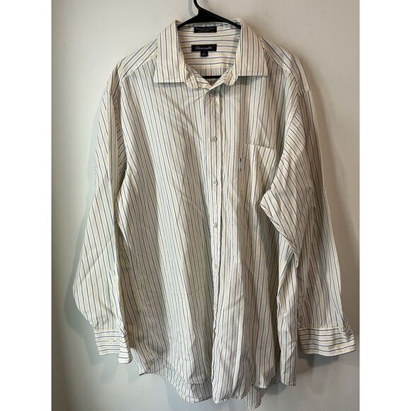 Faconnable Long Sleeve Button Down White Striped‎ Logo Size XL - Picture 1 of 3